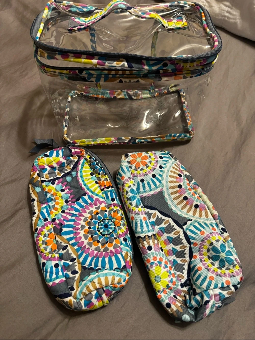 Vera Bradley Clear Cosmetic Case with Multicolor Floral Trim